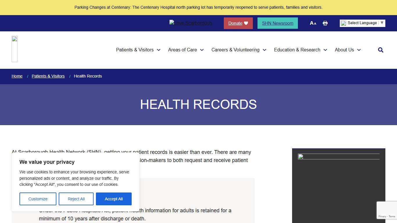 Health Records – Scarborough Health Network